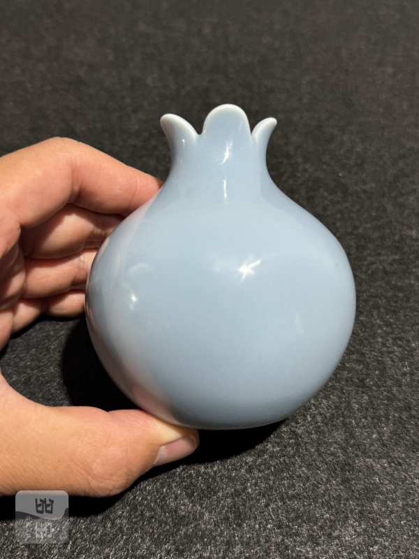 清道光 天蓝釉堆白花卉纹石榴尊 - 图4
